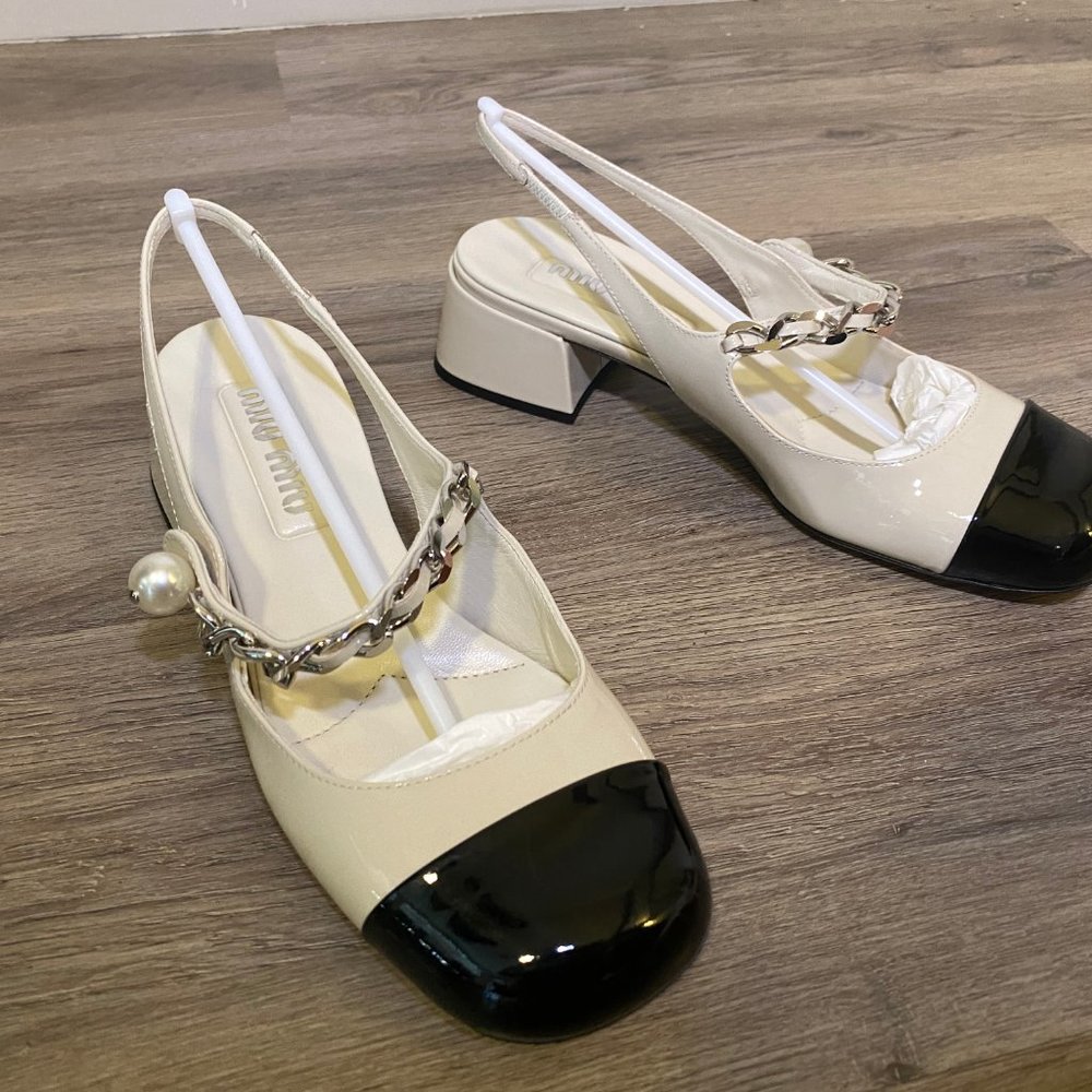 New Authentic Miu Miu Two-Toned Slingback Mary Jane Pumps 38.5/8.5 BALLERINAS DO - Picture 9 of 10